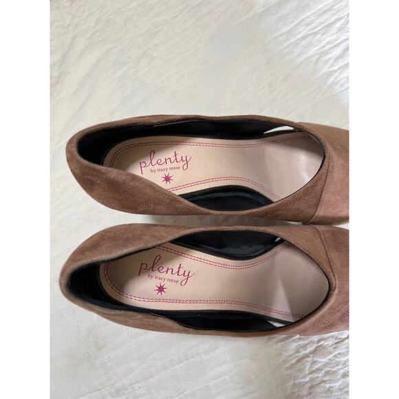 Plenty Tracy Reese Heels 7.5  EU 38 Suede Open Toe Pumps 3.75" High Snake Print - Picture 4 of 9